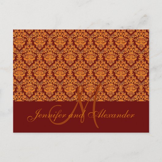 Oranje Damasl Fall Wedding Save the Date Briefkaar Aankondigingskaart (Voorkant)