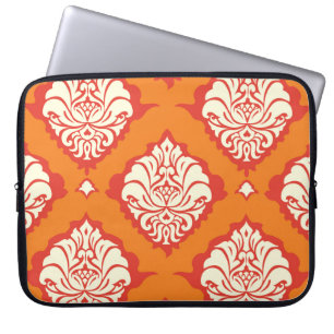 Oranje damast behang: bloemennaadloos. laptop sleeve