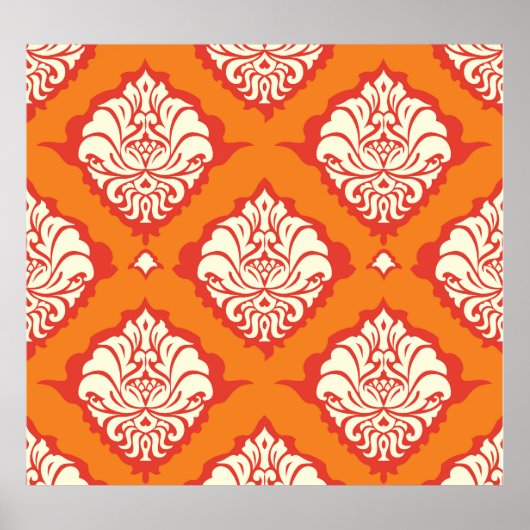 Oranje damast behang: bloemennaadloos. poster (Voorkant)