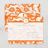 Oranje Damast Monogram Huwelijksuitnodiging