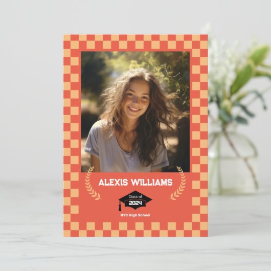 Oranje Dambord Aangepaste Foto  Aankondiging (Staand voorkant)