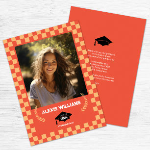 Oranje dambord aangepaste foto aankondiging