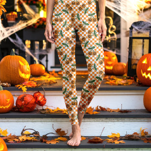 Oranje Dambord Kersen Pompoenen Patroon Leggings