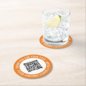 Oranje Dank je Scan me Promotionele QR-code Ronde Kartonnen Onderzetter (Insitu)