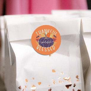 Oranje dankbare gelukzalige gezegende Thanksgiving Ronde Sticker