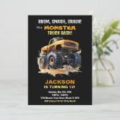 Oranje Dark Monster Truck Verjaardagsuitnodigingen Kaart (Staand voorkant)