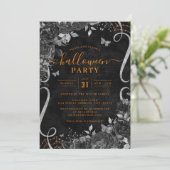 Oranje Dark Spooky Floral Scroll Halloween Party Kaart (Staand voorkant)