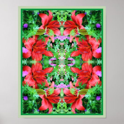 Oranje Daylilies Spiegelen Abstracte Bloemenkunst Poster (Voorkant)