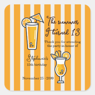 Oranje De Zomer Dat Ik 13 Werd Mocktail Verjaardag Vierkante Sticker