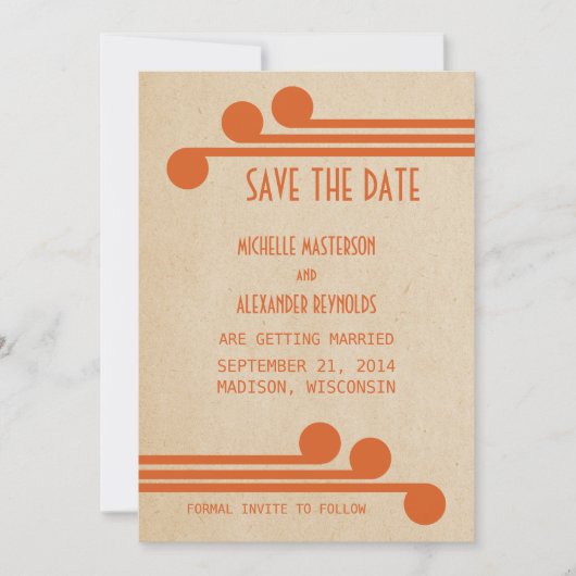 Oranje Deco Chic Save the Date Uitnodiging (Voorkant)