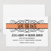 Oranje Deco Flourish Save the Date Uitnodiging (Voorkant / Achterkant)