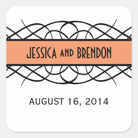 Oranje Deco Flourish Wedding Stickers (Voorkant)