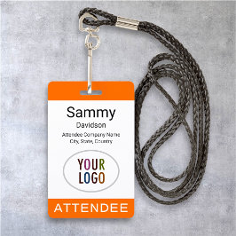 Oranje deelnemersbadge evenement logo lanyard clip badge