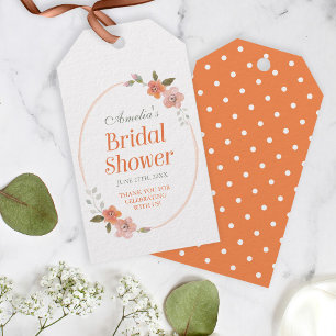 Oranje Delicate Bloemige Bruiloftsshowers Cadeaulabel