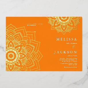 Oranje Delicate gouden mandala Huwelijk Folie Uitnodiging