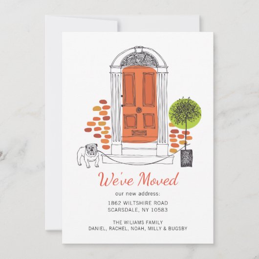 Oranje deur Dog We hebben ons verplaatst | Verplaa Aankondiging (Voorkant)