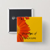 oranje dgerbera daisy blokknoppen. vierkante button 5,1 cm (Voorkant /achterkant)