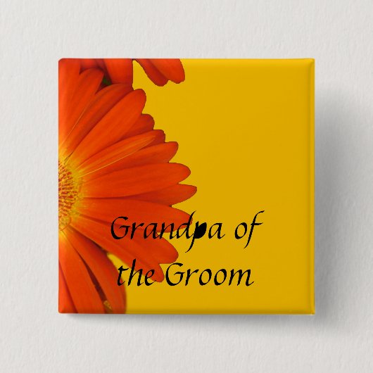 oranje dgerbera daisy blokknoppen. vierkante button 5,1 cm (Voorkant)