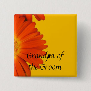 oranje dgerbera daisy blokknoppen. vierkante button 5,1 cm