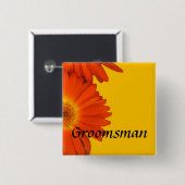 oranje dgerbera daisy blokknoppen. vierkante button 5,1 cm (Voorkant /achterkant)