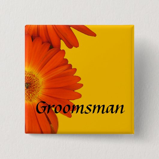 oranje dgerbera daisy blokknoppen. vierkante button 5,1 cm (Voorkant)