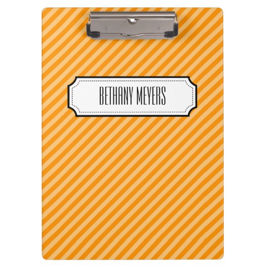 Oranje diagonaal gepersonaliseerd klembord met str (Voorkant)