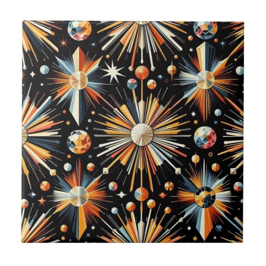 Oranje Diamant Mid Century Modern  Tegeltje (Voorkant)