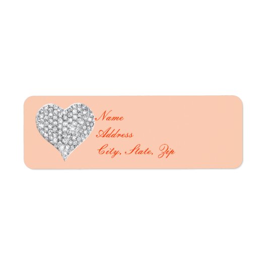 Oranje diamanten hart adreslabels etiket (Voorkant)