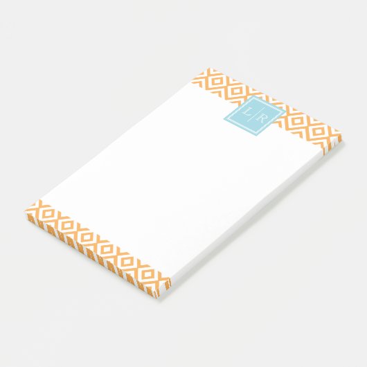 Oranje diamanten patroon en monogram post-it® notes (Schuin)