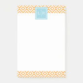 Oranje diamanten patroon en monogram post-it® notes (Voorkant)