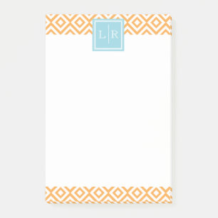 Oranje diamanten patroon en monogram post-it® notes