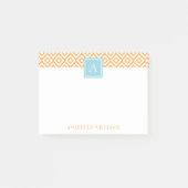 Oranje diamantpatroon en Aqua Monogram Post-it® Notes (Voorkant)