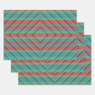 Oranje Diamond Blue Turquoise Pattern Inpakpapier Vel