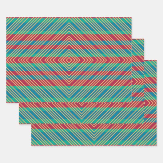 Oranje Diamond Blue Turquoise Pattern Inpakpapier Vel (Set)