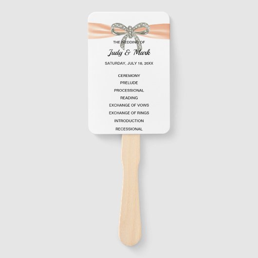 Oranje Diamond Bow Trouwprogramma Handwaaier (Voorkant)