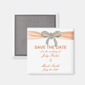 Oranje Diamond Bow Wedding Save the Date Magnet (Voorkant / Achterkant)