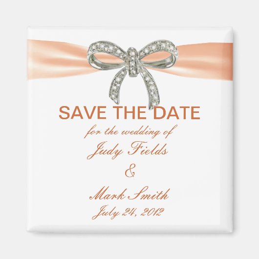 Oranje Diamond Bow Wedding Save the Date Magnet (Voorkant)