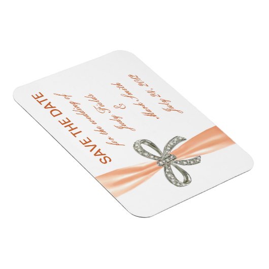 Oranje Diamond Bow Wedding Save the Date Magnet Magneet (Rechterzijde)