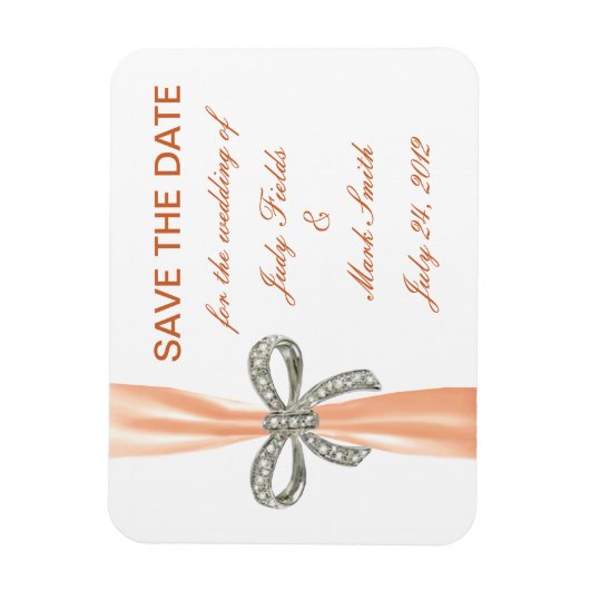 Oranje Diamond Bow Wedding Save the Date Magnet Magneet (Verticaal)