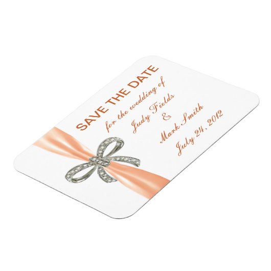 Oranje Diamond Bow Wedding Save the Date Magnet Magneet (Linkerzijde)