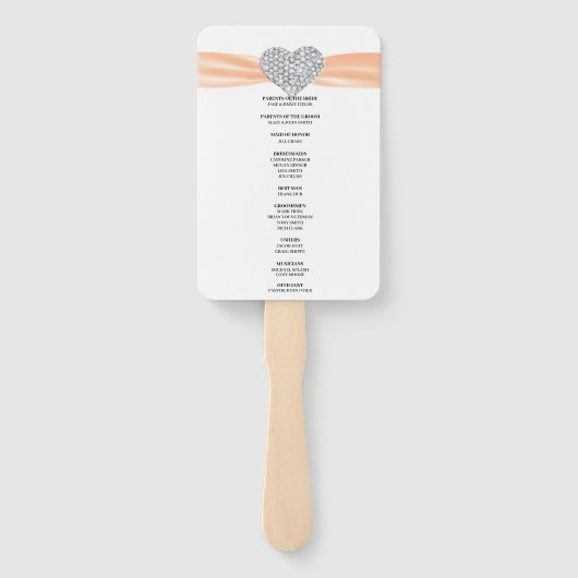 Oranje Diamond Hart Trouwprogramma Handwaaier (Achterkant)