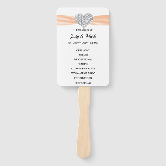 Oranje Diamond Hart Trouwprogramma Handwaaier (Voorkant)