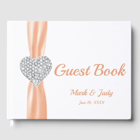 Oranje Diamond Heart Wedding Guestbook Gastenboek (Voorkant)