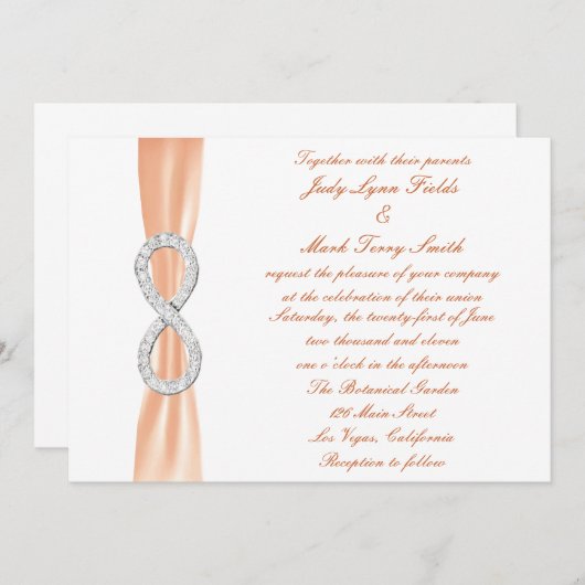 Oranje Diamond Infinity bruiloft uitnodiging (Voorkant / Achterkant)
