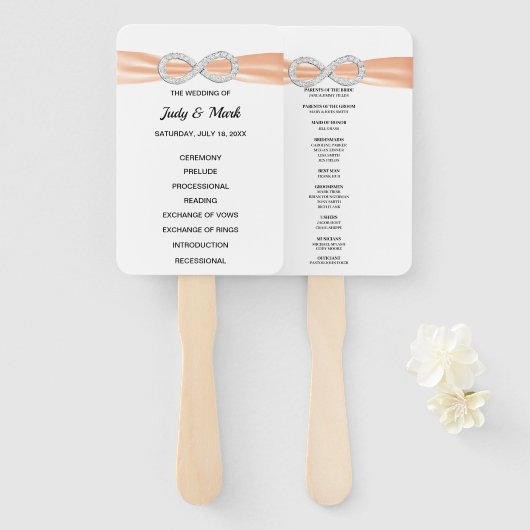 Oranje Diamond Infinity Trouwprogramma Fans Handwaaier (Voorkant en achterkant)