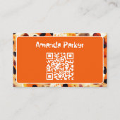 Oranje dierenprint QR code visitekaartje (Voorkant)