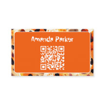 Oranje dierenprint QR code visitekaartje
