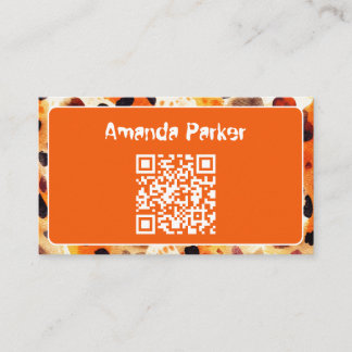 Oranje dierenprint QR code visitekaartje