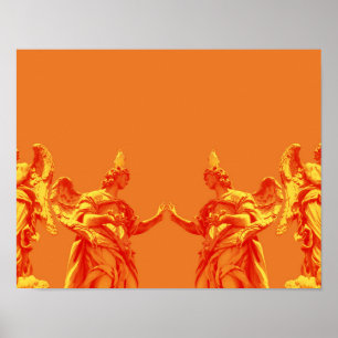 Oranje digitale kleurenkunst met beeldhouwwerken poster