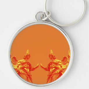 Oranje digitale kleurenkunst met beeldhouwwerken sleutelhanger